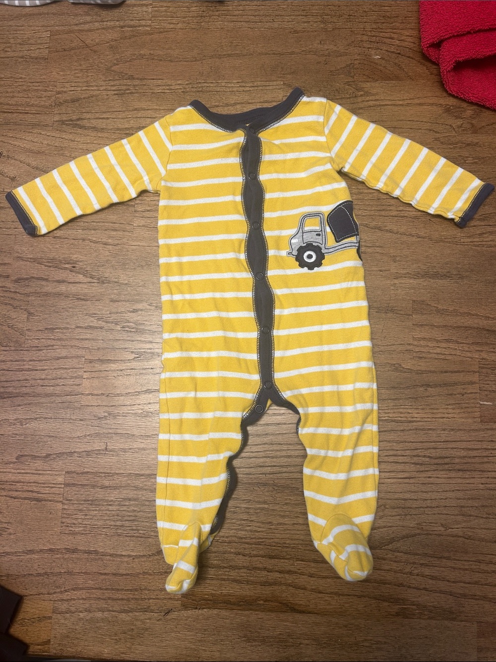 Carter’s Yellow Striped Footie Pajamas with Truck Size 9 Months